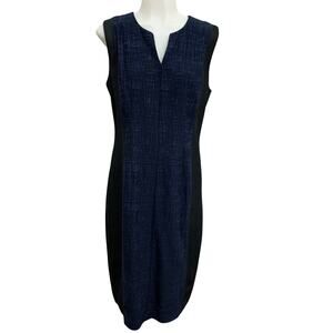Bergdorf Goodman Ellie Tahari Sz 10 Blue Black Mesh Detail Shift Dress